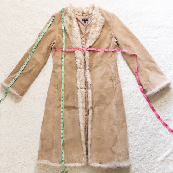 VENUS Tan Leather Jacket with Cream Fur Trim - Picture 7 of 10